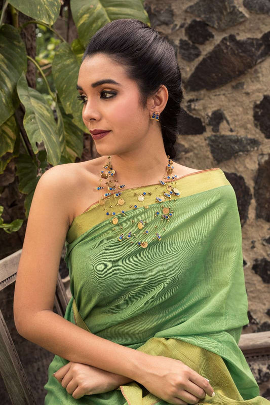Multi Layer Necklace with Blue Motif Temple Design