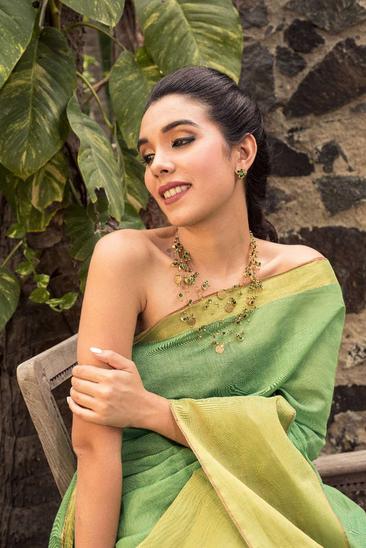 Green Layered Necklace with Motif Temple Design