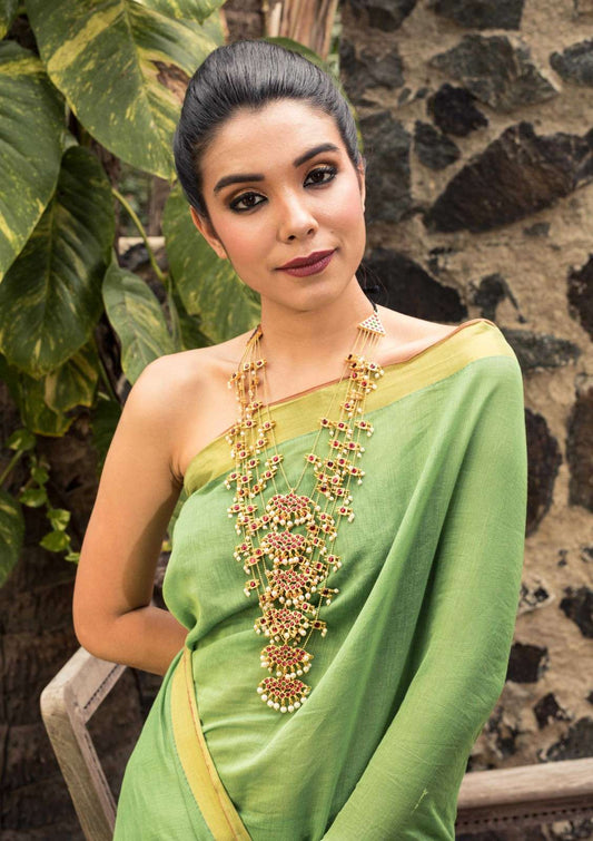 Layered Pearl Necklace with Multi Layered Temple Design