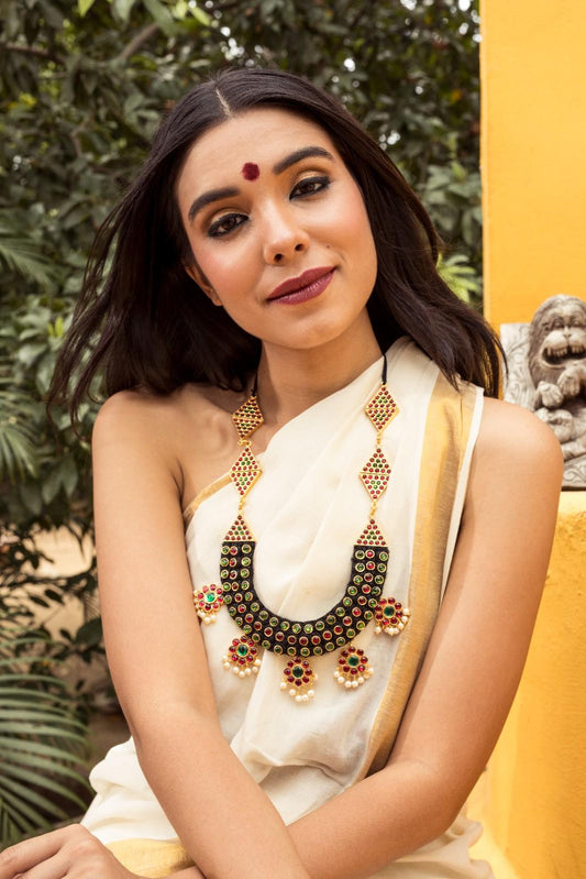 Statement Temple Neckpiece Design in Black
