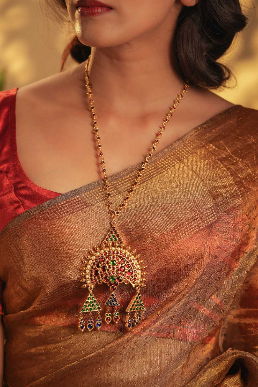 Statement Temple Necklace with Moon Motifs and Temple Necklace