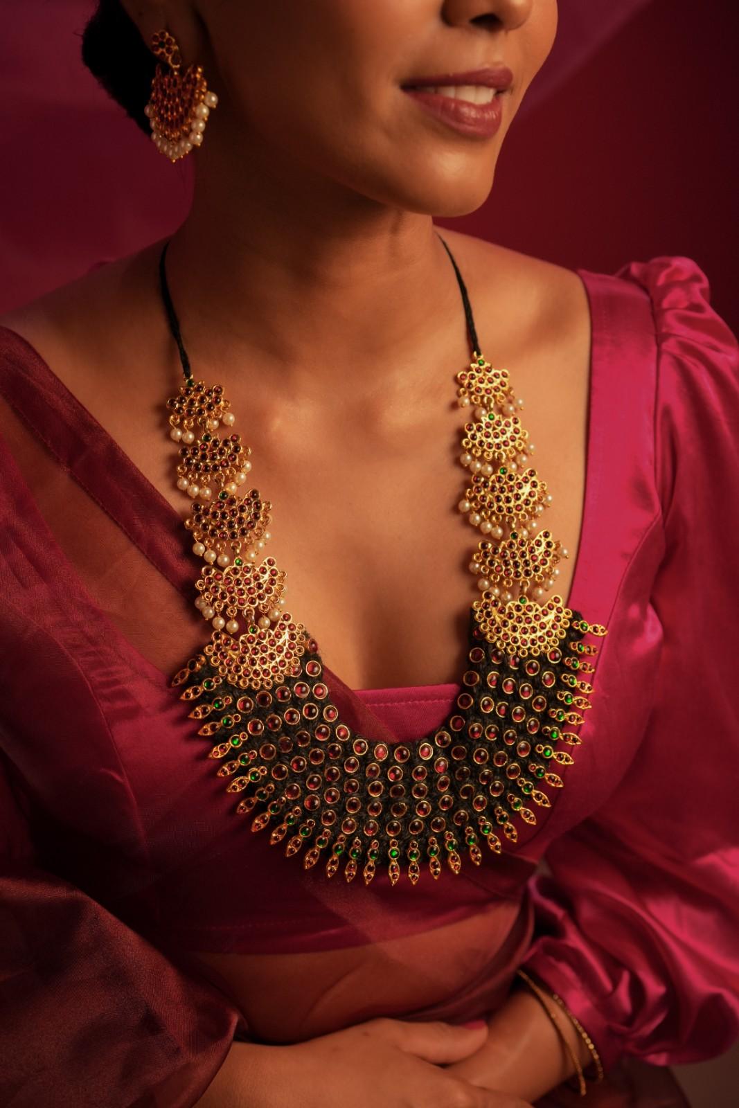 Statement Necklace with Red Temple Beads