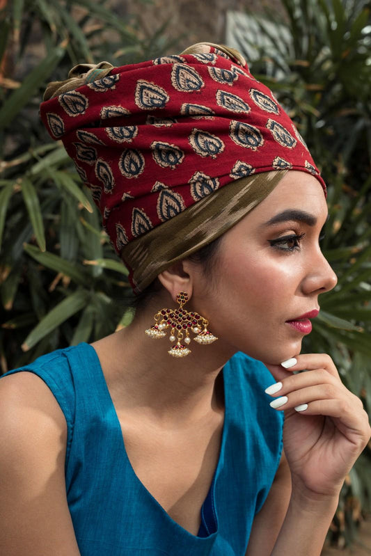 Jhumka Earrings with Temple Motif and 3 Jhumkas