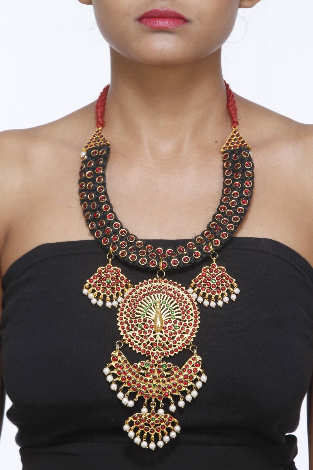 Statement Neckpiece Black with Temple Motifs