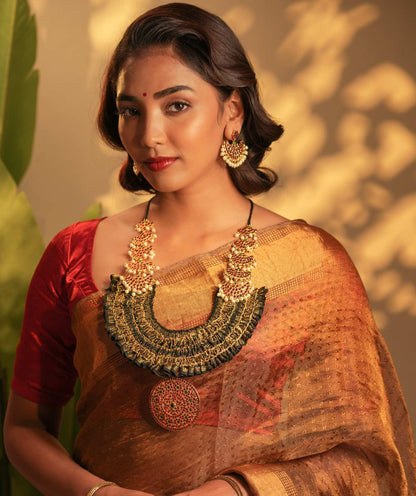 Statement Brocade Neckpiece with Pearls Black