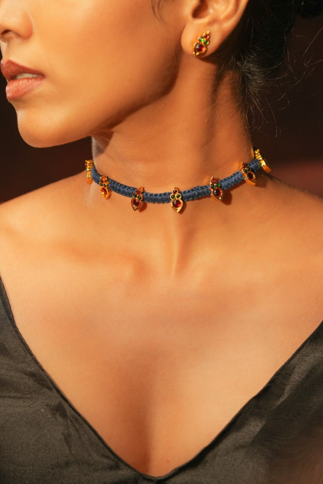 Temple Blue Choker with Manga Motif