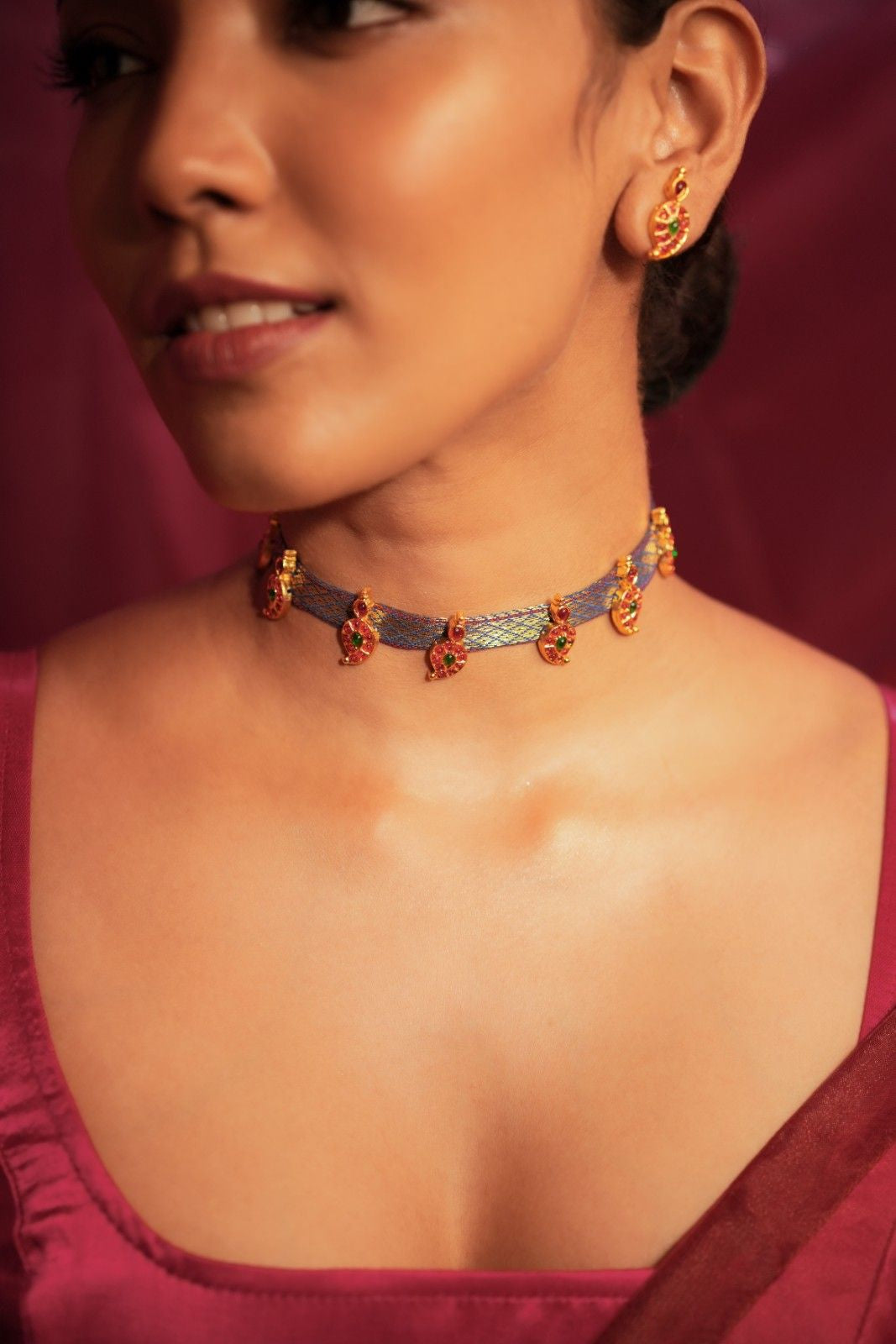 Temple Choker with Brocade-Blue