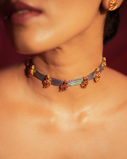 Temple Choker with Brocade-Blue