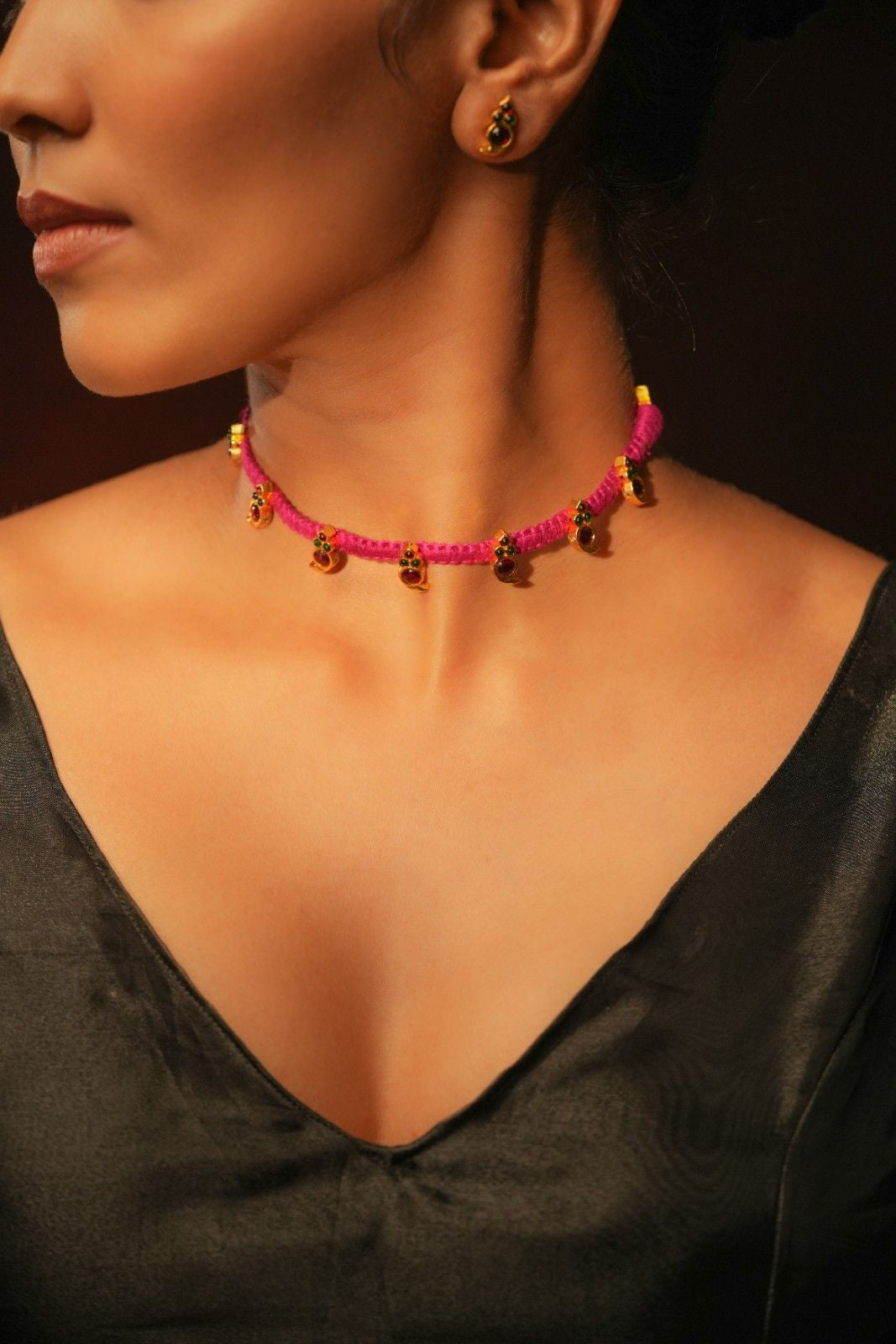 Temple Pink Choker with Manga Motif