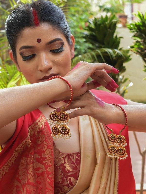 Kada With Temple Motif Danglers