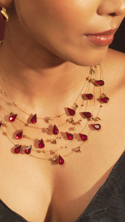 Layered Red Crystal Necklace