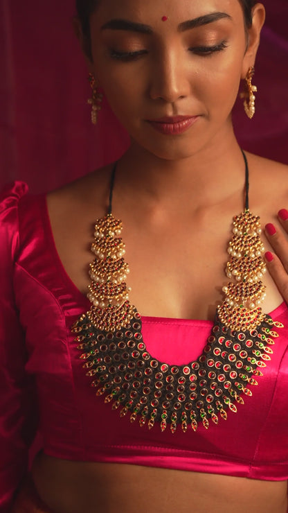 Statement Temple Necklace with Red Temple Beads