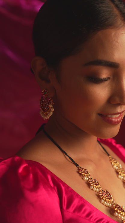 Statement Temple Necklace with Red Temple Beads