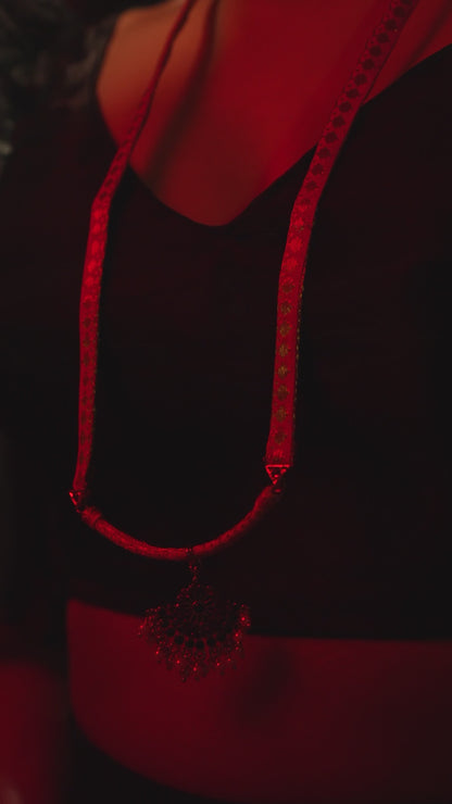 Contemporary Brocade Long Necklace Design in Pink