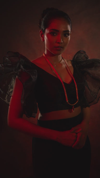 Contemporary Brocade Long Necklace Design in Pink